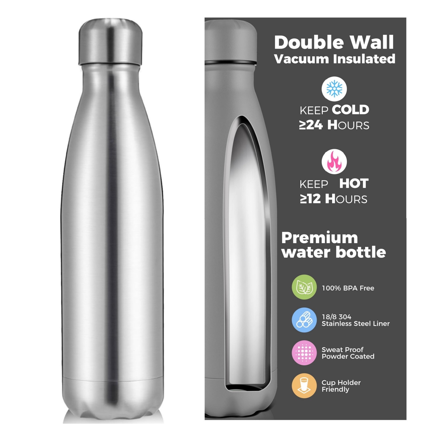 Water Bottle Blank - Outdoor Sport Doppelwandige Edelstahl-Wasser-Thermoflasche 500/750/1000 ml